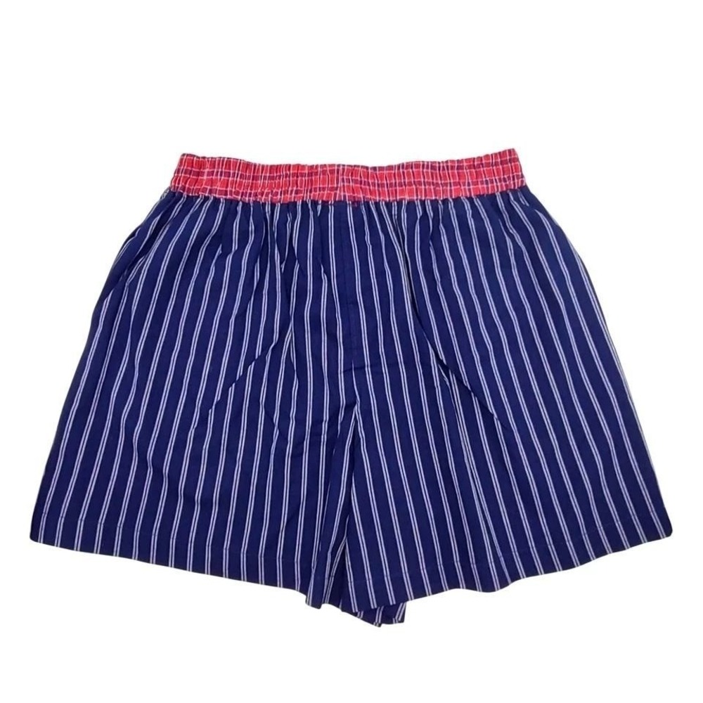 2 Cotton Sleep Shorts Womens XL Pajama Boxer Pockets Red Gingham & Blue Striped - Picture 5 of 11